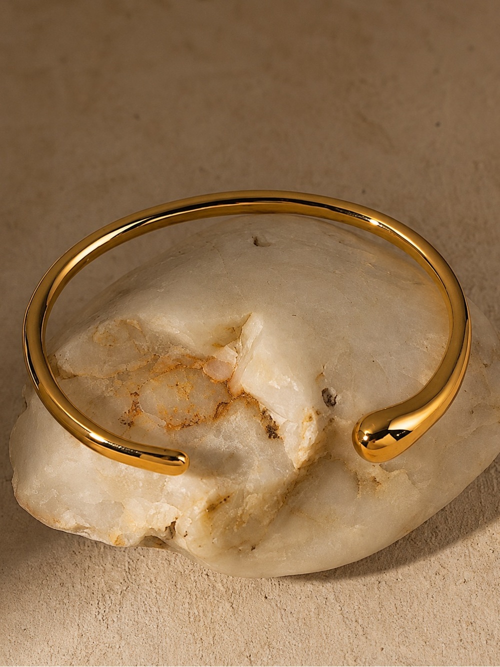 Gold Plated Open Cuff Bangle Bracelet Minimalist Teardrop Statement Jewelry